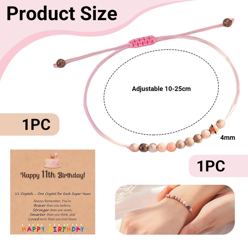 Mezrkuwr Birthday Gifts for Girls, Pink Natural Stone Bracelet with