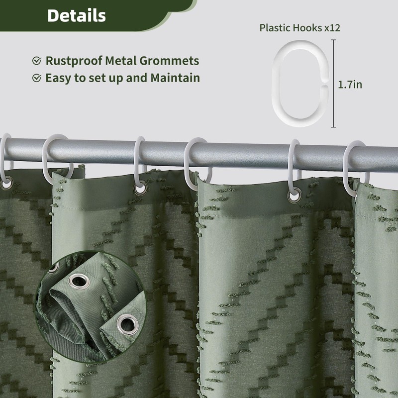 Siiluminisoy Extra Long Sage Green Boho Shower Curtain with Tassel,