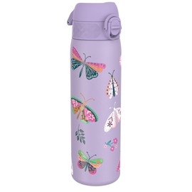 Ion8 Vacuum Insulated Steel Water Bottle, 500 ml/18 oz, Leak Proof, Easy to Open, Secure Lock, Dishwasher Safe, Fits Cup Holders, Carry Handle, Scratch Resistant, Metal Water Bottle, Butterfly Design