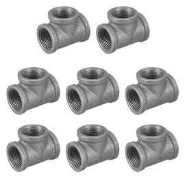 sourcing map 1"(25mm) Tee Pipe Fitting, Malleable Cast Iron Threaded Pipe Fitting for Vintage Shelves Bracket DIY Furniture Plumbing Pipe, 8Pcs