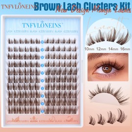 Brown Lash Clusters Kit Manga Lash Extension Kit Natural Eyelash Clusters Wispy 10-16MM Individual Lashes Clusters Anime Eyelash Extension Kit with Bond and Seal and Tweezers by TNFVLONEINS
