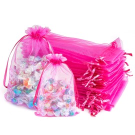 Rose Red Organza Bags 7 x 9 cm, Small Organza Gift Bag, Organza Bag, Candy Bag, Jewellery Bag, Mesh Bag with Drawstring for Wedding, Birthday, Christmas, Thanksgiving (Pack of 50)