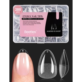 Beetles Extra Short Almond Nail Tips, 12 Sizes 288 PCS Pre-Shaped Clear Full Cover Etch Gel Nail Tips Clear Acrylic Press on Nails Extension for Girls Women Nail Art Design, Nail Glue Needed