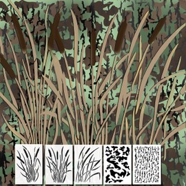 Acid Tactical® 5 Pack - 14" Camouflage Airbrush Spray Paint Stencils - Duracoat Gun Duck Boat Camo - Cattails, Bark, Army Camo Set