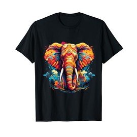 Elephant Theme Colorful Artwork Portrait Animal Art Nature T-Shirt, black