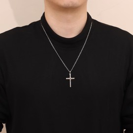 MILACOLATO Solid 925 Sterling Silver Cross Necklace for Men Women, 2mm Diamond-Cut Sterling Silver Figaro Link Chain with Cross Pendant Beveled Edge for Men, Women Mens Silver Crucifix Cross Necklace Jewelry 18 Inches