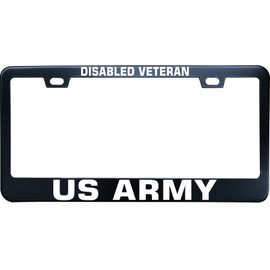 HuiYaoEC Disabled Veteran US Army License Plates, 12 x6 Inch Black Stainless Steel License Plate Frame, with 2 Holes & Screws