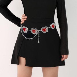 Western Turquoise Chains Waist for Women Boho Turquoise Silver Metal Chain Belt Dresses Jeans Red Waist Belt Country Concert Outfits Jewelry Bohemian Cowboy Cowgirl Accessorie C