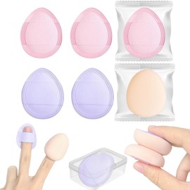YOYOSOFT Finger Puff, Thick Type, Cushion Foundation, Mini Puff, Makeup Sponge, Disposable Makeup Puff, Set of 6, Includes Storage Case, Individually Packaged (3 Pink, 3 Purple)