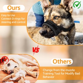 SlowTon Dog Muzzle, Dog Mouth Cover Adjustable Soft Padding Quick Fit Comfortable Muzzles for Medium Large Dog Outdoor Anti Biting Behavior Training Stop Chewing Barking Attach to Collar (Black, L)