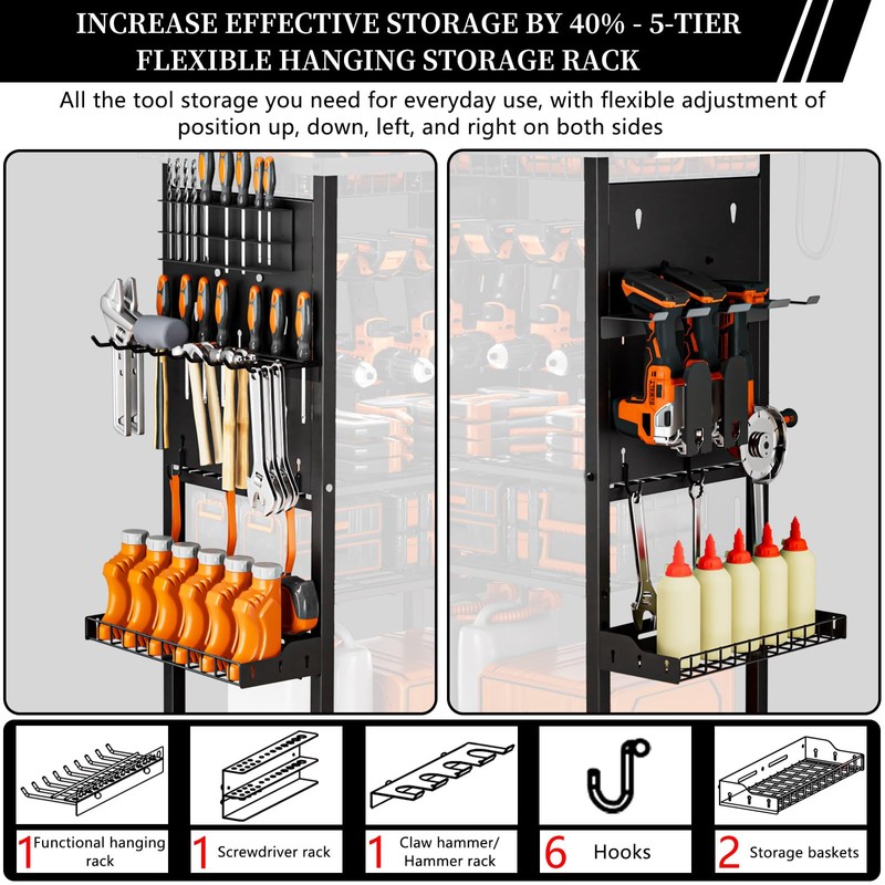 All-Metal Heavy-Duty Power Tool Organizer with Charging Station 8 AC