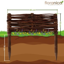 Floranica Willow Flower Bed Edging, Fence in 25 Sizes, Lawn Edge, Willow Fencing - Treated, with Beech Stakes for Easy Insertion, 30 cm