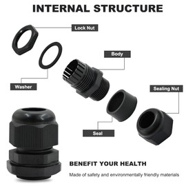 Wocloer 12 Pack 1" Black NPT Cable Glands IP68 Waterproof Connectors Adjustable for Electrical Box Nylon Cord Grip Strain Relief