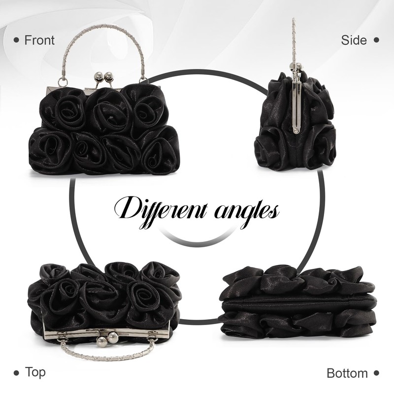 EVEOUT Elegant Satin Flower Evening Handbag with Chain for Women