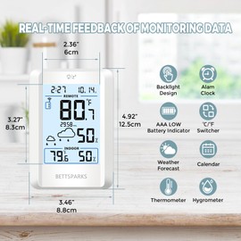 Indoor Outdoor Thermometer Wireless Weather Station with 330FT Range Remove Sensor Inside Outside Digital Hygrometer Thermometer Battery Powered Temperature Gauge Humidity Monitor with Clock&Backlight