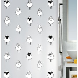 Spirella Lana PEVA Opaque Plastic Shower Curtain with Sheep Pattern, 180 x 200 cm, Black/ White
