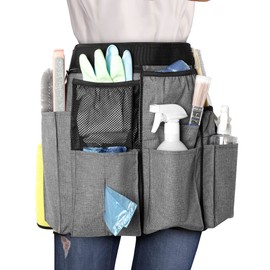 LoDrid Cleaning Apron for Housekeeping with 9 Pockets, Professional Cleaning Bag with Adjustable Waist Belt, Cleaning Supplies Apron for Work, Gray