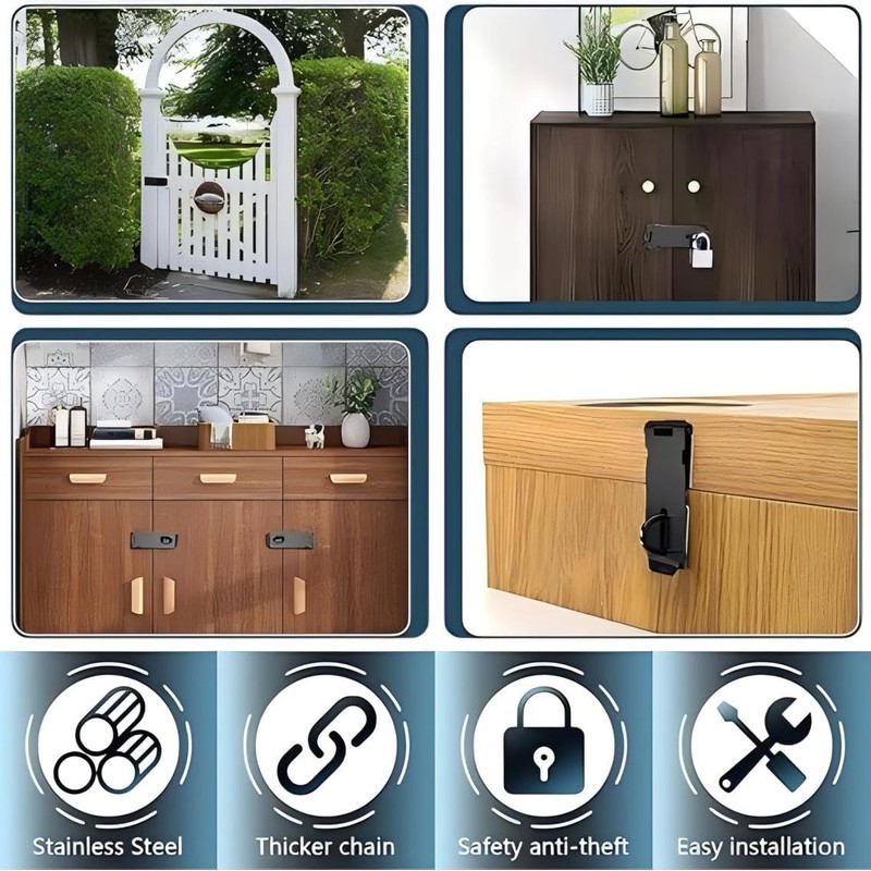 Stainless Steel Padlock Latch, 2 Pcs Door Hasp Lock for