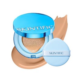 SKINTIFIC Base Cushion Velvet Matte, Polvo Ultra Cover Azul, Control de Grasa por 12 Horas, Ligera, de Larga Duracin, Resistente al Agua, Maquillaje  