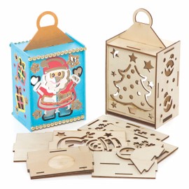 Baker Ross FC144 Christmas Lanterns Wooden Craft Set - Pack of 3 Wooden Craft Set for Children to Decorate and Display at Christmas