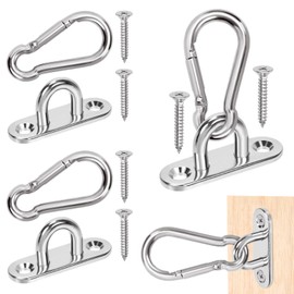 Swpeet 16 Pcs M5 Oval Stainless Steel Ceiling Hooks Kit with Stainless Steel Pad Eye Plate U Hooks, Stainless Steel Snap Hook and Mounting Screws for Marine Hardware Staple Hook Loop