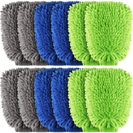 Riakrum 12 Pcs Car Wash Mitts - Chenille Microfiber Mitts Scratch Free Ultra Absorbent Wash Sponge Cloths for Cars, Trucks and Boats - Regular Size, 7.5'' x 10.2''