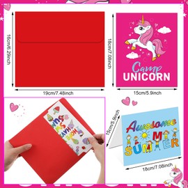 6 Sets Camp Greeting Card with Envelopes Sweet Camp Notes 6 Designs Postcards Summer Stationary for Kids Boys Girls,Friends,Family,Groups,Clubs