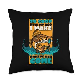 Best Walleye Fishing Gear Kit Gifts For Beginners So Good with My Rod Hooks Lures Zander Walleye Fishing Throw Pillow, 18x18, Multicolor