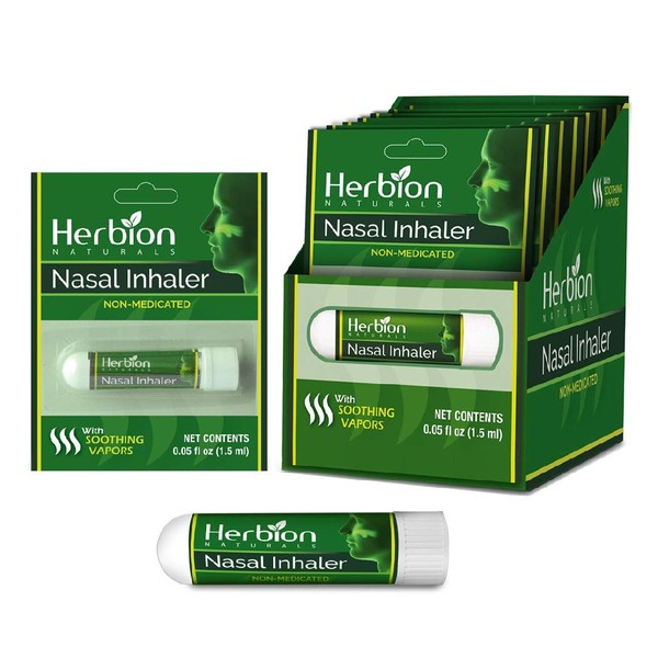 Herbion Naturals Nasal Inhaler Non-Medicated, Relieves Nasal Congestion & Blockage, 0.05 FL Oz (1.5ml) (Pack of 6)