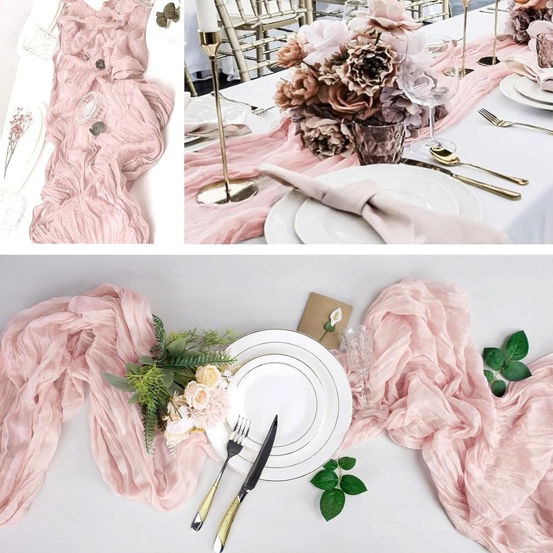 3 Piece 10Ft Cheesecloth Table Runner, Table Decor Romantic Wedding