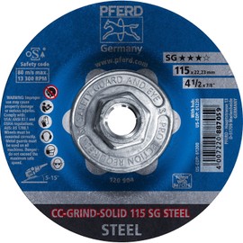 PFERD 61220 4-1/2" CC-GRIND-SOLID 5/8-11 Thread - SG for STEEL (10pk)