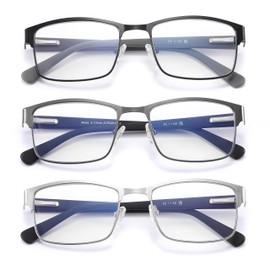 AIKLLY Reading Glasses for Men - 3 Pack Blue Light Blocking Men's Metal Readers (3 Pairs Mix Color-Black Sliver Gunmetal, +2.0)