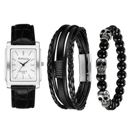 Avaner Men's Square Watch, Vintage Leather Cuff Watch, Roman Numeral Analog Quartz Wristwatch, Leather Strap Classic Retro Watch