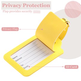 Initial Luggage Tags, PU Leather Suitcase Tags for Baggage Handbag Travel Bag Tags with Privacy Cover Name Card, Lettered Embroidered Travel Bag Labels Gifts for Women Kids Teens(Yellow A)