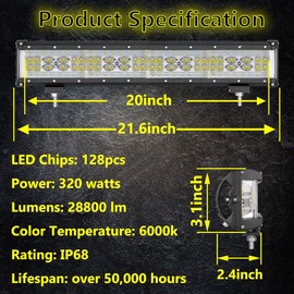 LED Light Bar, Moso LED 20 inch 320W LED Side Shooter LED Spot Flood Combo Light LED Driving Light LED Fog Lamp Work Light for Truck Off Road ATV SUV