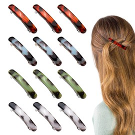 Realand Französische Haarspangen für Damen, automatische Haarspangen für feines, dünnes, dickes Haar, 6,3 cm, Schildpatt-Zubehör, oval, 4 Farben, 12 Stück
