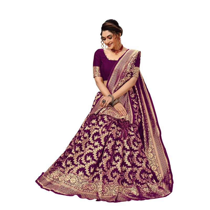 Nivah Fashion Women's Banarasi Art Silk Saree with Blouse Piece(NH.S13-Purple)