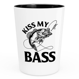 Fishing Shot Glass 1.5oz - Kiss My Bass - Fisherman River Aquarium Goldfish Catch Hunting Lake Catfish Fantail Arowana Father Dad