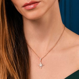 namana North Star Pendant Necklace for Women with Cubic Zirconia, Stone Studded Rose Gold Necklaces for Women, Lucky Star Necklace for Her, Rose Gold Jewellery Gifts for Women