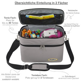 PUNALU Large bag for Toniebox including protective film, suitable for Toniebox, space for 68 Tonies, set Toniebox bag + Toniebox sticker (Astronaut 3 grey)