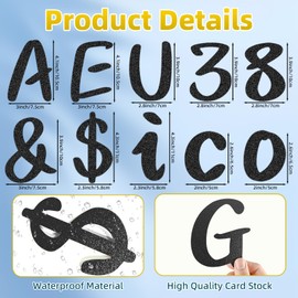 273 Pcs 4 Inch Glitter Bulletin Board Letters Set - Poster Board Letter Cutouts with Alphabet, Symbols, Numbers, Storage Bag - Classroom Decor, DIY Projects, Teacher Supplies, Office (Black)