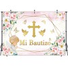 Msocio 7x5ft Polyester Pink Flower Mi Bautizo Backdrop Baptism First