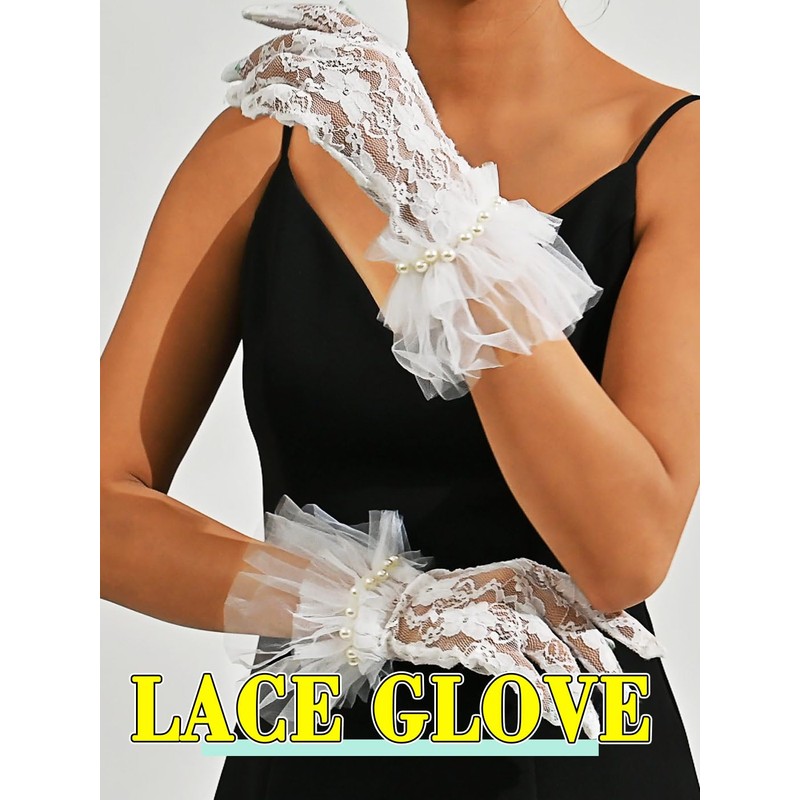 GEMILY Lace White Gloves Mesh Sheer Gloves for Women