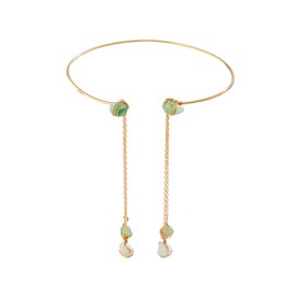 COLORFUL BLING Minimalist Punk Spiral Coil Upper Arm Cuff Natural Stone Tassel Fringe Open Arm Bracelet Armlet Adjustable Wrap Armband Bangle for Women-green