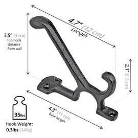 5 Pack Decorative Cast Iron Heavy Duty Double Hooks, Wall Mounted Coat Hooks, Vintage Inspired (Antique Black) (Type-7 Type)