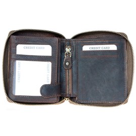 FLW Men's Small Oiled Brown Zip Around Natural Leather Wallet without Logos, brown