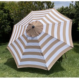 BELLRINO DECOR 9ft 8 Ribs Replacement MEDIUM COFFEE/White Stripe STRONG AND THICK Umbrella Canopy (Canopy Only)