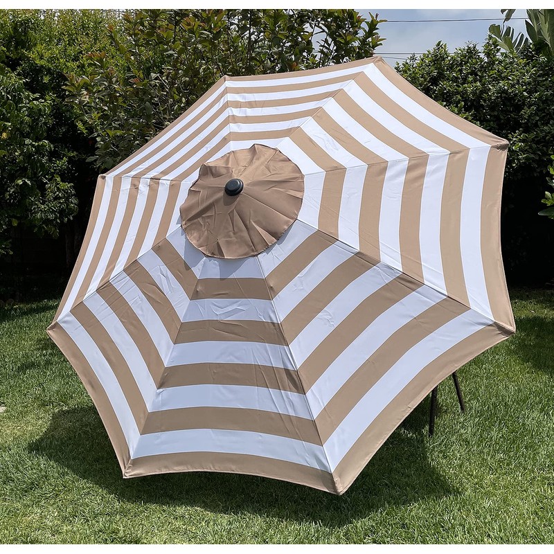 BELLRINO DECOR 9ft 8 Ribs Replacement MEDIUM COFFEE/White Stripe STRONG