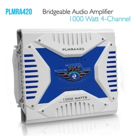 Pyle Hydra Marine Amplifier - Upgraded Elite Series 1000 Watt 4 Channel Bridgeable Amp Tri-Mode Configurable, Waterproof, MOSFET Power Supply, GAIN Level Controls and RCA Stereo Input(PLMRA420)
