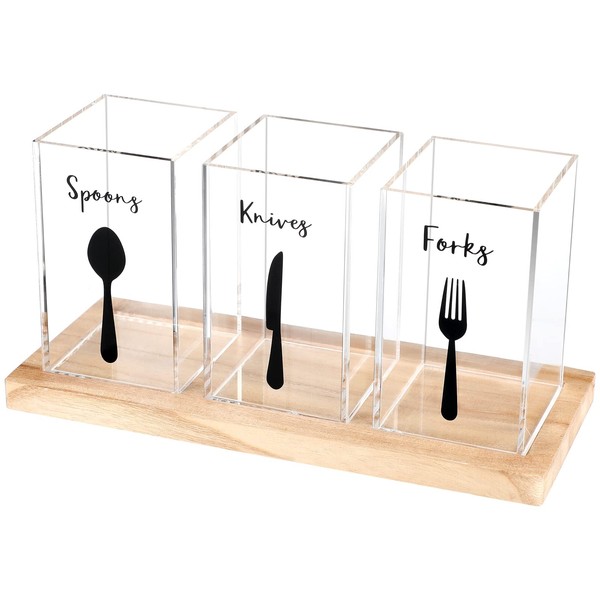Meanplan Acrylic Utensil Organizer for Countertop Clear Silverware Caddy Countertop